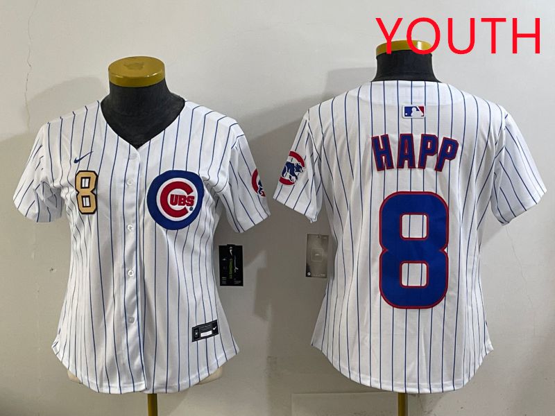 Youth 2025 Chicago Cubs 8 Happ White Stripe Game Nike MLB Jersey style 2